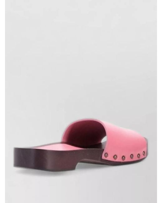 LA ROSE Pink Leather Flat Sandals Open Toe Studs