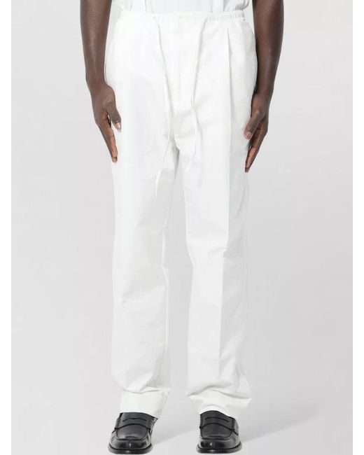 Bottega Veneta White Canvas Trousers Tapered Leg Drawstring Waist for men