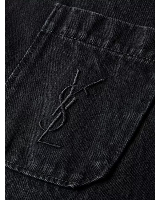 Saint Laurent Blue Denim Blazer Long Sleeves Collared Chest Pocket for men