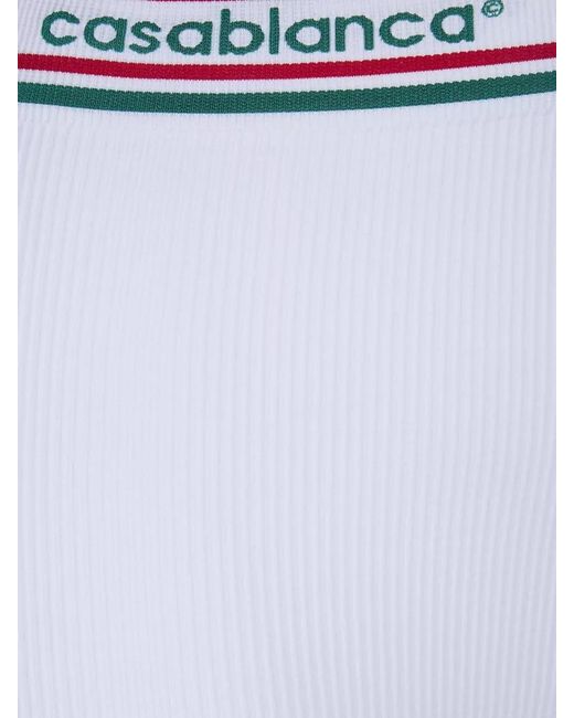 Casablanca White Ribbed Knit Shorts Featuring Striped Waistband