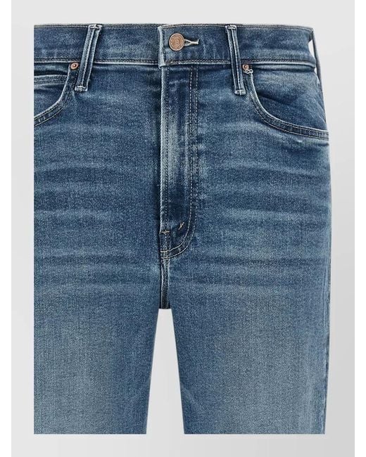 Mother Blue Kick Flare Mid Rise Distressed Jeans