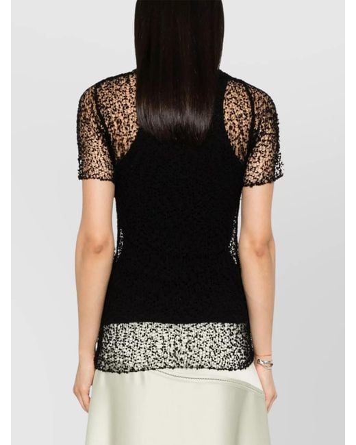 Maison Margiela Black Dot-Embroidered Semi-Sheer Short-Sleeve Top