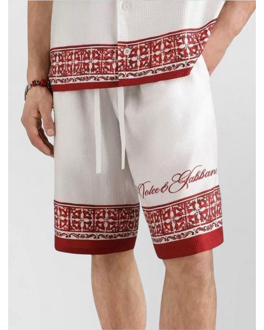 Dolce & Gabbana Red Majolica Print Jacquard Twill Bermuda Shorts for men