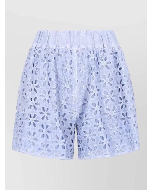 120% Lino Blue High Rise Shorts Floral Cut Out