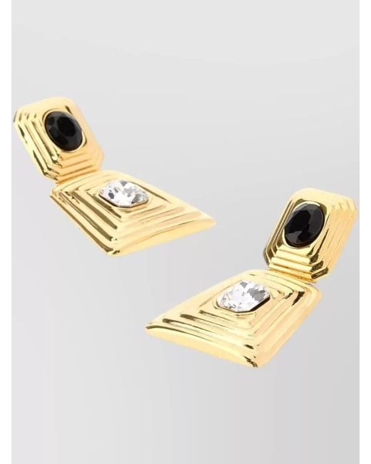 Alessandra Rich Metallic Metal Earrings Stone Duo Geometric Design