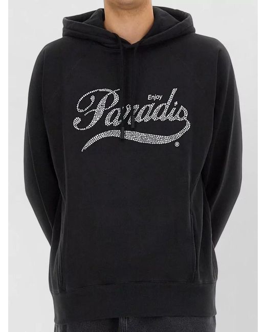 3.PARADIS Black Hoodie Front Graphic Print Hooded Design for men