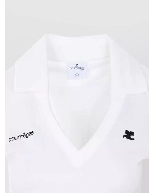 Courreges White Cropped V-Neck Short-Sleeve Polo Top