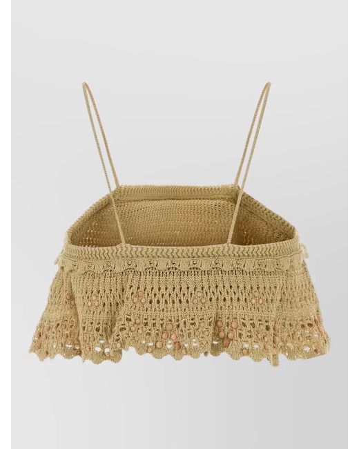 Isabel Marant Natural Crochet Oraviel Crop Top Ruffled Hem Straps