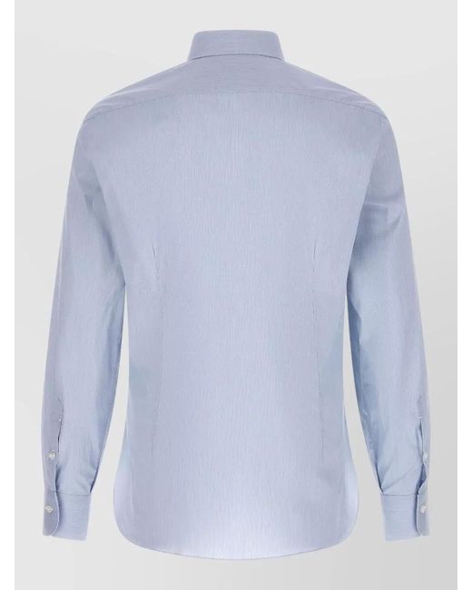 Barba Napoli Blue Tailored Poplin Shirt Button Down Collar for men