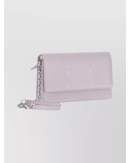 Maison Margiela Pink Leather Grained Wallet On Chain