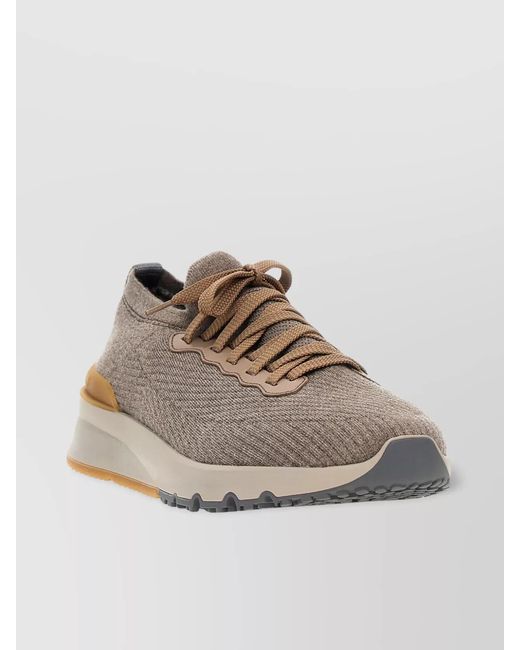 Brunello Cucinelli Natural Round Toe Textured Fabric Sneakers Rubber Sole for men