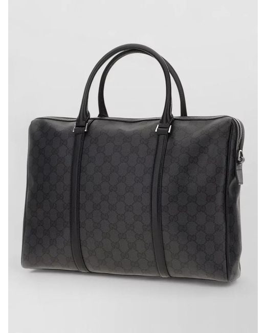 Gucci Black Leather Document Case Monogram Pattern Top Handles for men