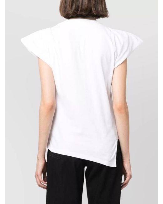 Isabel Marant White Asymmetric Padded Boat Neck Cotton T-Shirt