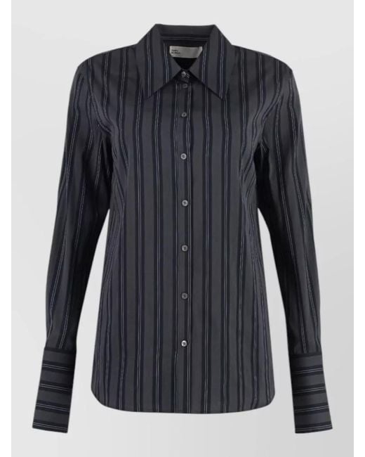 Tory Burch Blue Striped Tailored Fit Long Sleeve Layering Shirt