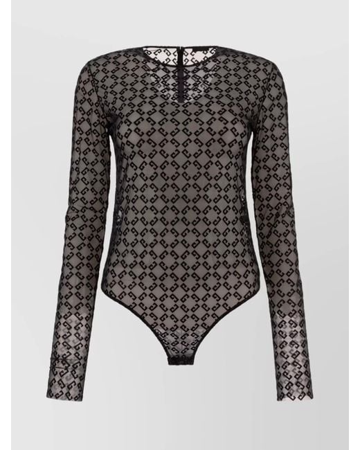 Givenchy Black Monogram Tulle Long-Sleeve Bodysuit