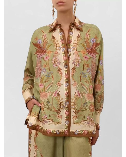 Zimmermann Multicolor Indra Silk Shirt Floral Embroidery Cuffs