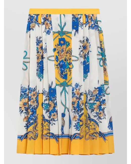 Gucci Blue Floral High Waisted Pleated Midi Skirt