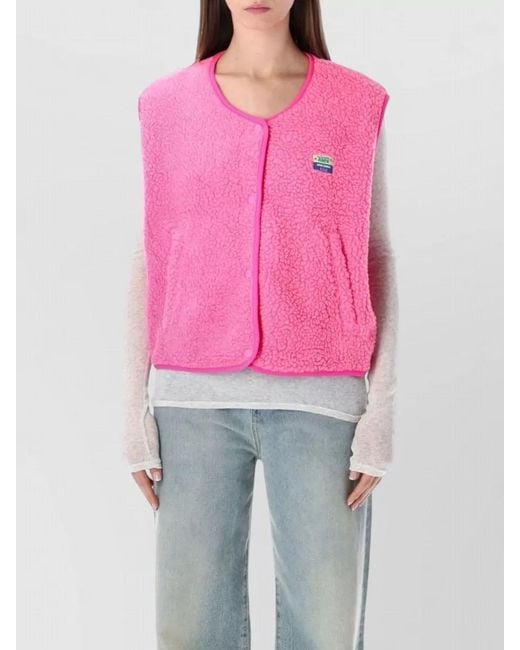 American Vintage Pink Knit Sherpa Fleece Sleeveless Vest