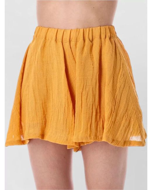 120% Lino Orange Bermuda Skirt Flowy Silhouette Textured Fabric
