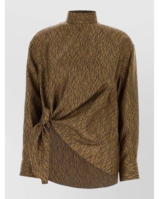 Ferragamo Green Silk Blouse Abstract Pattern High Neck