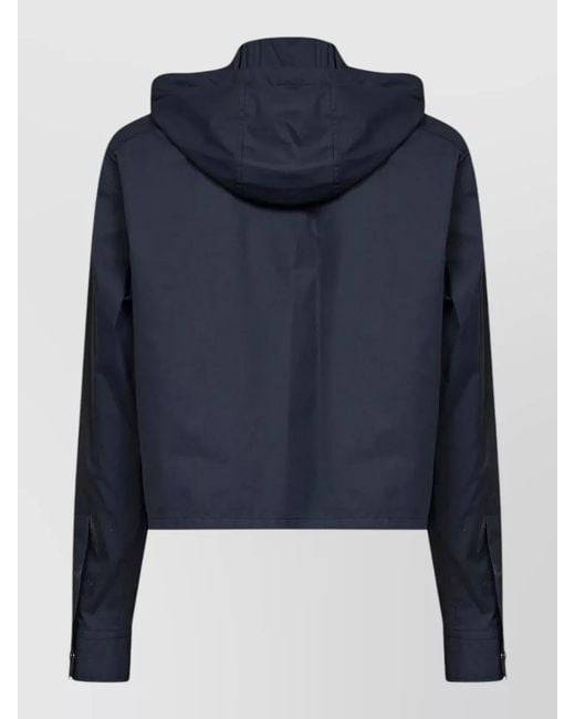 Moncler Blue Cropped Hooded Jacket Drawstring Front Pockets