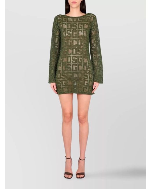 Gcds Green Macramé Boat Neck Mini Dress