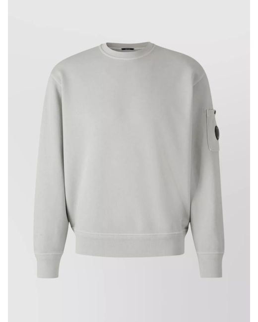 C P Company Gray Crew Neck Sweater With Sleeve Patch Pocket for men