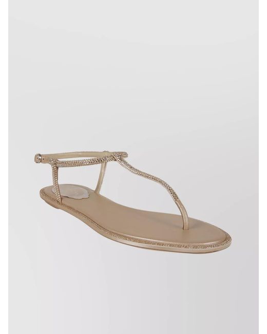 Rene Caovilla Natural Crystal-Embellished Satin Flat Sandals
