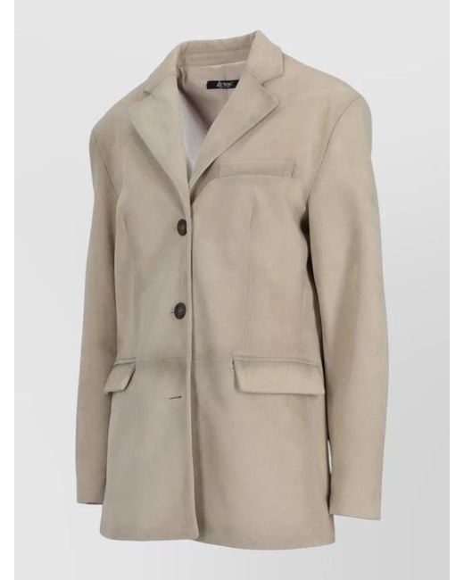 LA ROSE Natural Suede Coat Notch Lapel Chest Pocket
