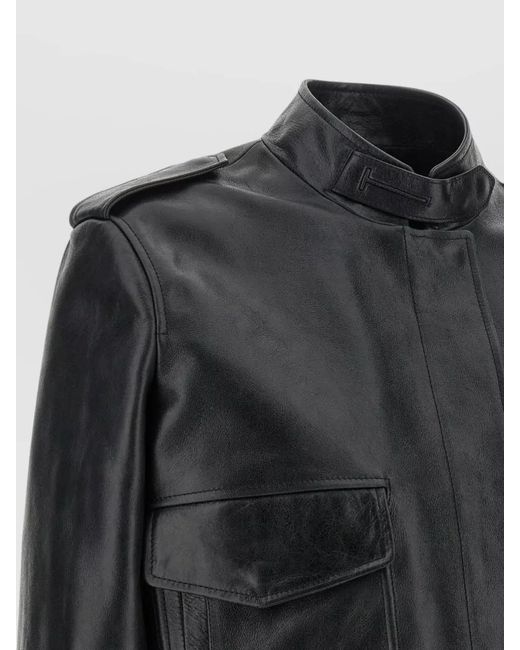 Tom Ford Black Lambskin Aviator Leather Jacket
