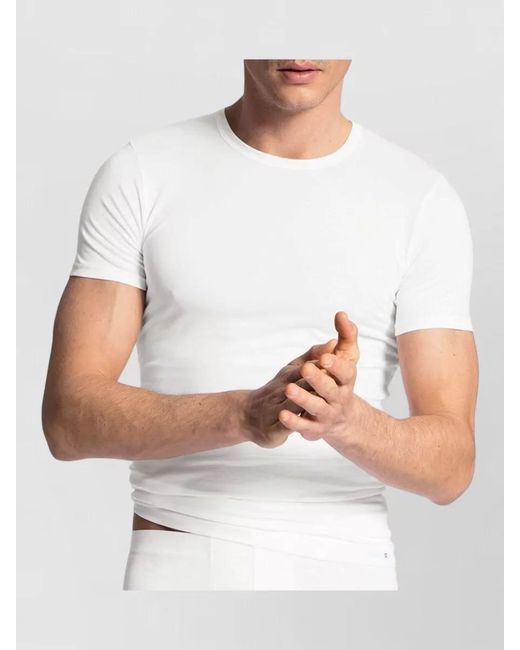 Calida White Slim Fit Crew Neck Short Sleeve Top for men