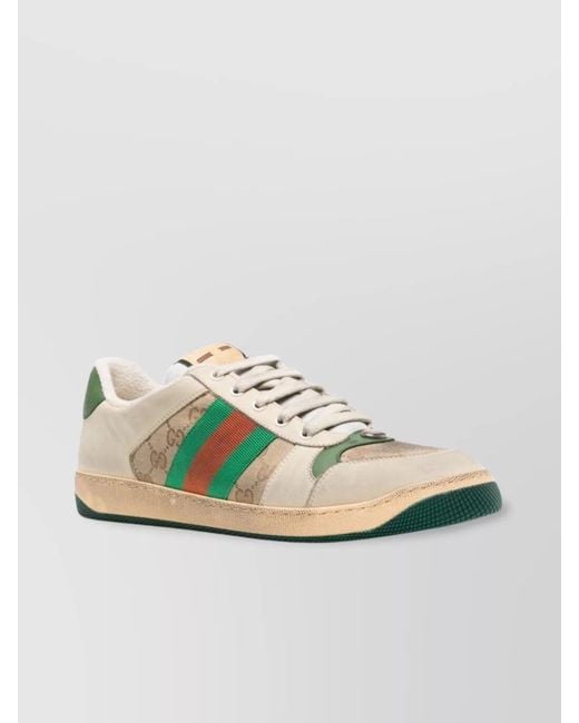 Gucci Green Distressed Vintage Web Leather Sneakers for men