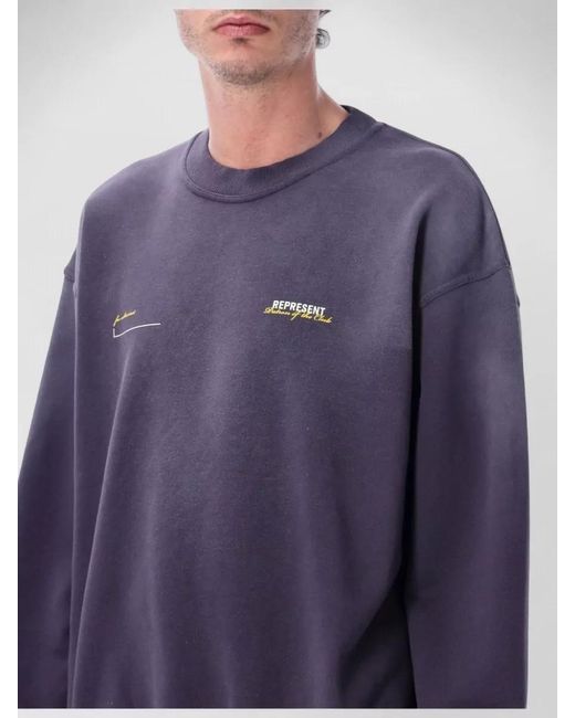 Represent Blue Club Crest Cotton Crew Neck Sweatshirt for men