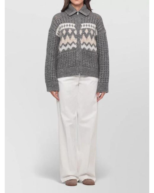 Peserico Gray Sequined Long-Sleeve High-Neck Jacket