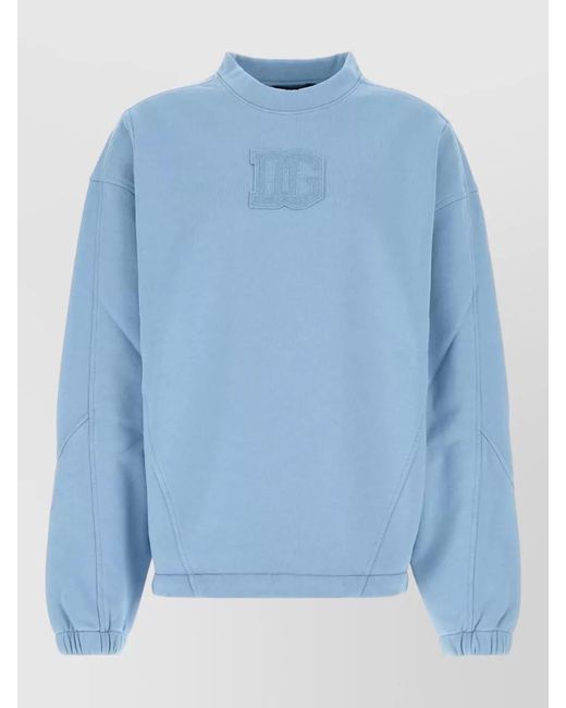 Dolce & Gabbana Blue Cotton Sweatshirt High Collar Long Sleeves for men
