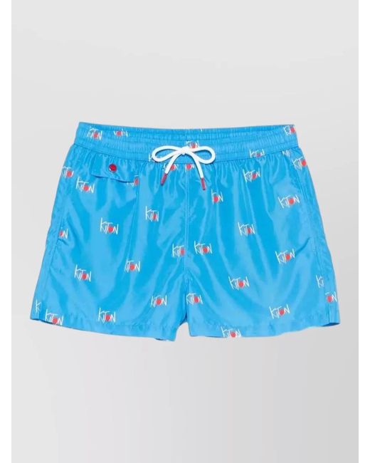 Kiton Blue Logo Print Swim Shorts for men
