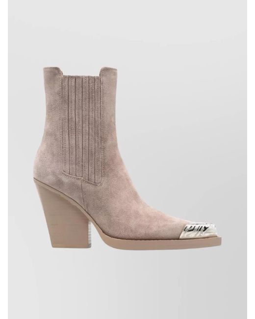 Paris Texas Natural Leather Embellished Toe Ankle Boots