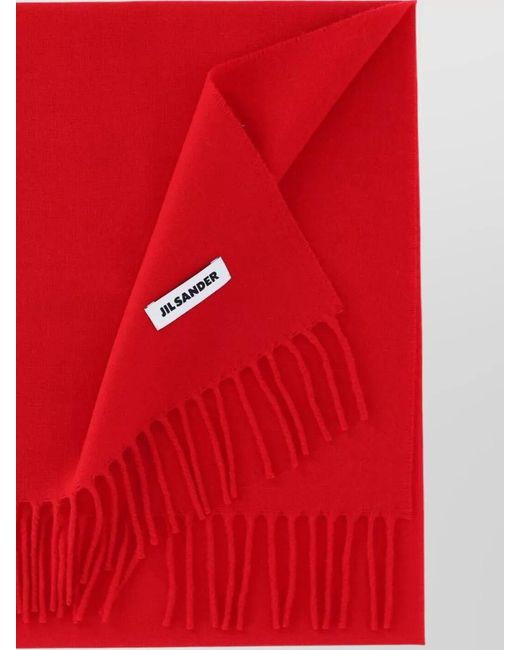 Jil Sander Red Rectangular Scarf Fringed Edges Refined Shape for men