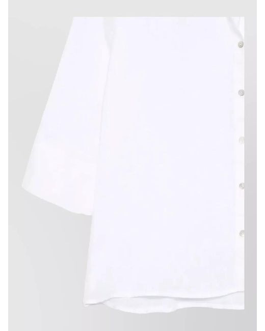 120% Lino White Casual Shirt Relaxed Shape Three Quarter Sleeves