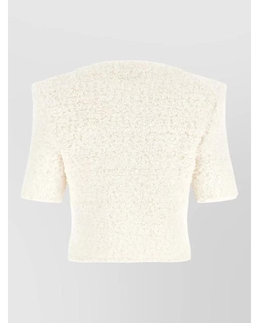 Balmain Natural Tweed Knit Cardigan Short Sleeves Buttons