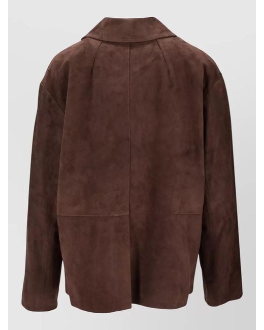 Max Mara Brown Leather Jacket Long Sleeves Notched Collar