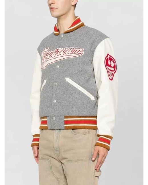 ICECREAM Gray Wool Blend Bomber Jacket Logo Back for men