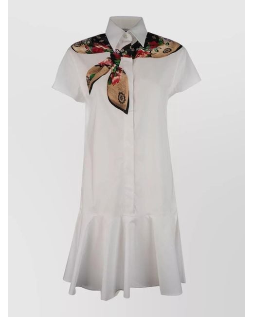 Moschino White Short Sleeve Dress Flared Hem Scarf Detail