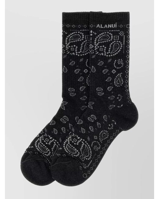 Alanui Black Paisley Print Ankle Socks With Ribbed Cuffs