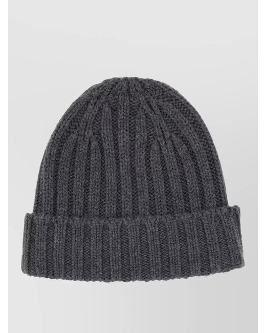 Aspesi Gray Knit Beanie Hat Folded Cuff Ribbed Texture