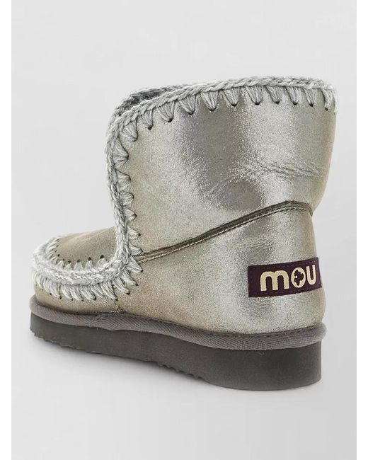 Mou Gray Ankle Slippers Flat Sole Metallic Stitch