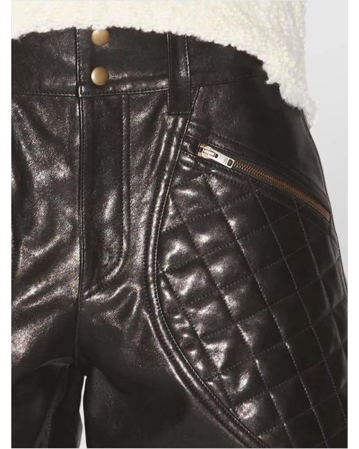 Isabel Marant Gray Leather Diamond-Quilted Thigh-Length Straight-Leg Shorts