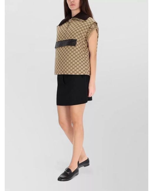 Gucci Brown Vest Contrast Collar Leather Label Detail