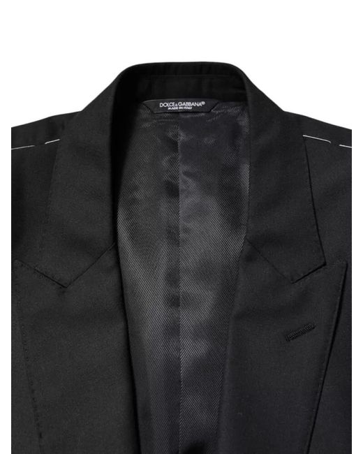 Dolce & Gabbana Black Wool Silk Slim-Fit Single-Breasted Suit Jacket for men