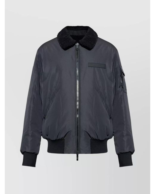 Moncler Blue Short Jacket Featuring Shearling Collar for men
